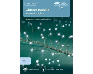 Lumineo LED Cluster Twinkle Micro Wire Lights 480L 3m Cool White - Silver Wire - image 3