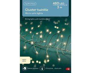Lumineo LED Cluster Twinkle Micro Wire Lights 480L 3m Warm White - Silver Wire - image 3