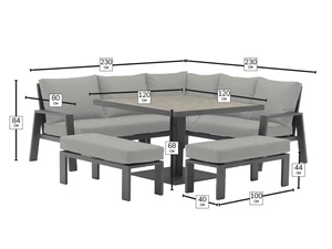 Pienza Square Casual Dining Set with 2 Benches - image 3