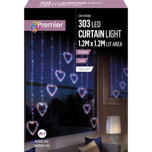 Premier 1.2 x 1.2m LED Pin Wire Heart V Shape Curtain - Rainbow
