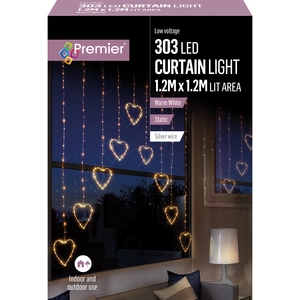 Premier 1.2 x 1.2m LED Pin Wire Heart V Shape Curtain - Warm White