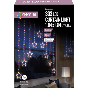 Premier 1.2 x 1.2m LED Pin Wire Star V Shape Curtain - Rainbow