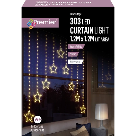 Premier 1.2 x 1.2m LED Pin Wire Star V Shape Curtain - Warm White