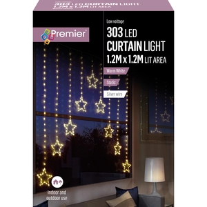Premier 1.2 x 1.2m LED Pin Wire Star V Shape Curtain - Warm White