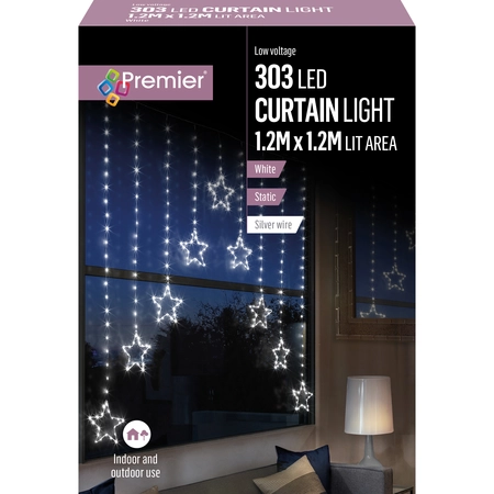 Premier 1.2 x 1.2m LED Pin Wire Star V Shape Curtain - White