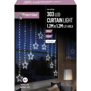 Premier 1.2 x 1.2m LED Pin Wire Star V Shape Curtain - White