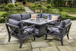 Sorrento Square Casual Dining Set with Gas Fire Pit