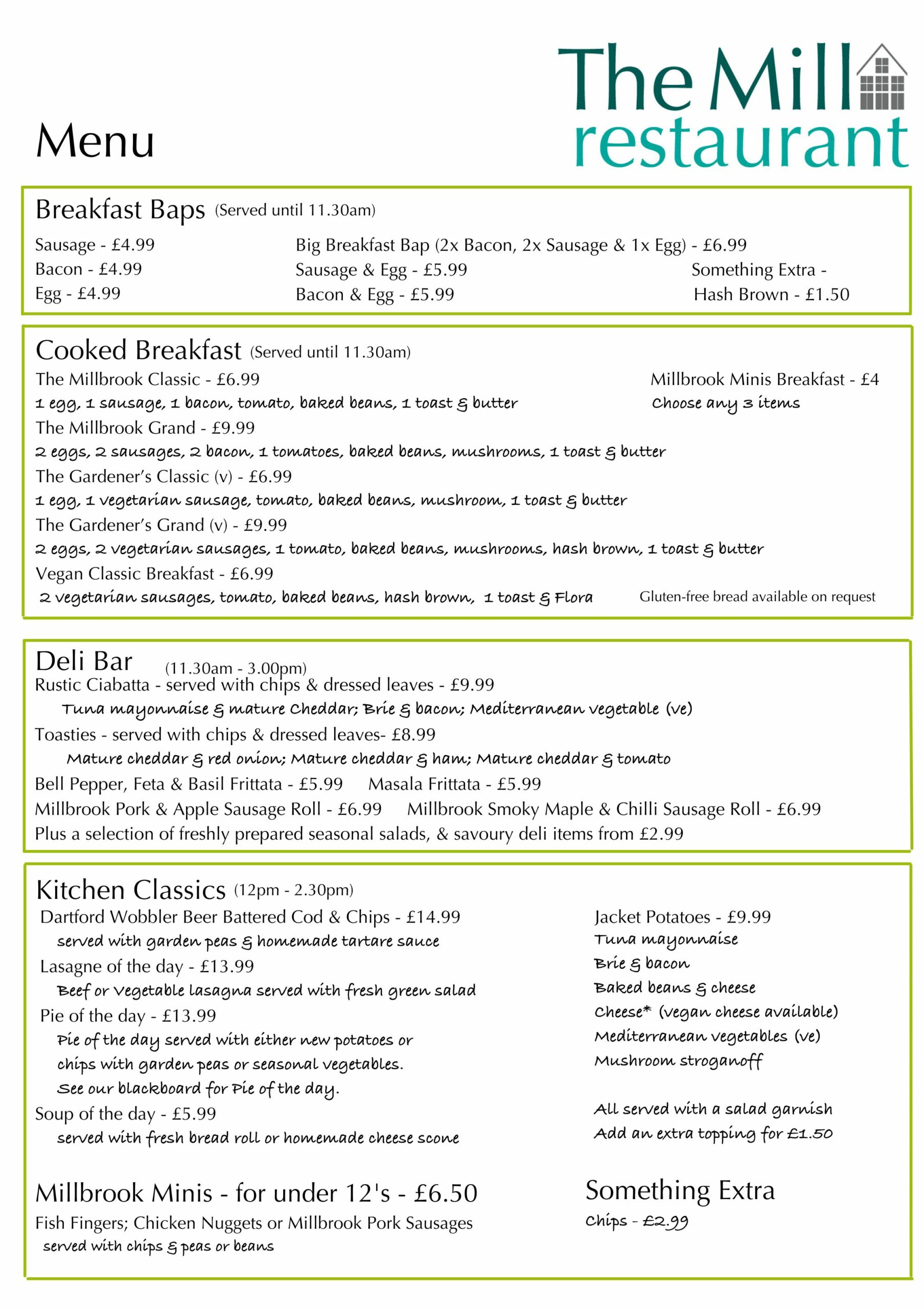 The Mill Gravesend Menu Millbrook Garden Centre